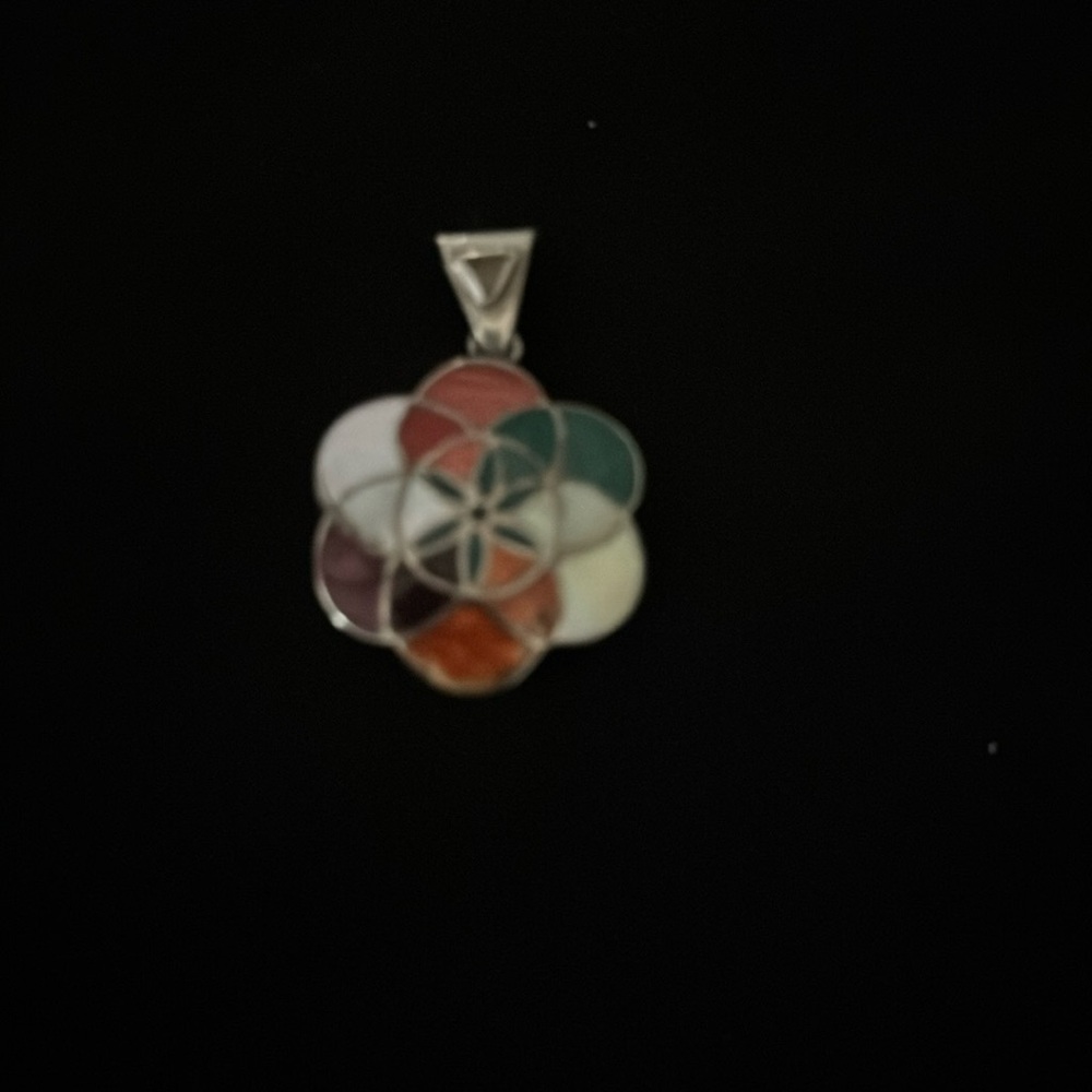 Multicolor Geometric Pendant with Genuine Stones in Sterling Silver. From Peru.